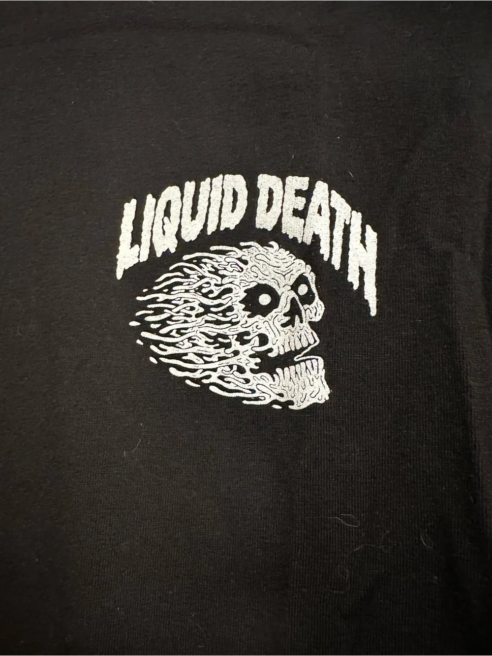 Liquid Death Sz:M Instant Death black/ white Melting Flaming Skull graphic Tee.